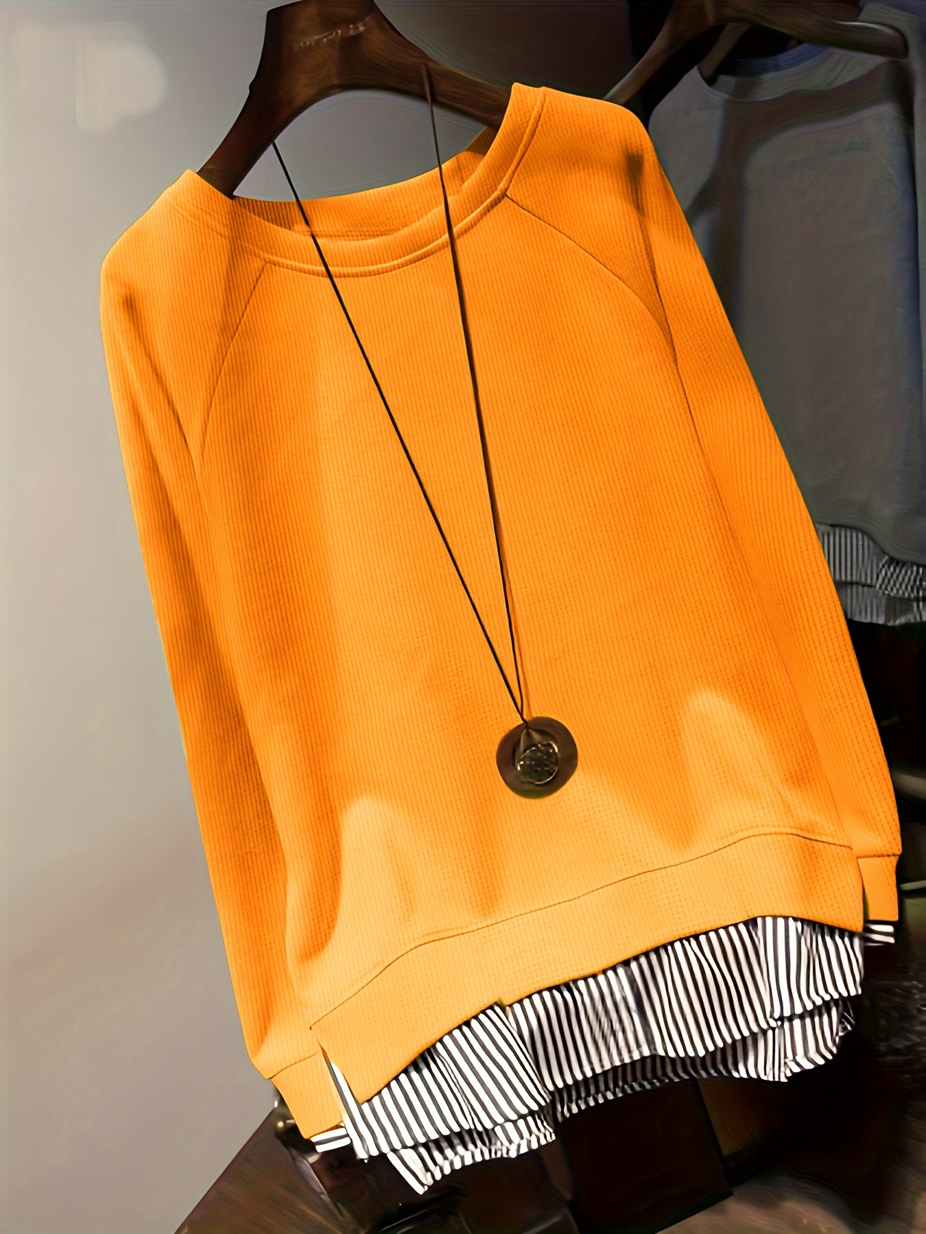 faux twinset pullover sweatshirt casual long sleeve crew neck sweatshirt for fall winter womens clothing details 12