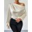 Solid One-shoulder Skew Neck Blouse, Elegant Long Sleeve Blouse For Spring & Fall, Women's Clothing