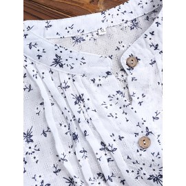 Floral Print Pleated V-neck Long Blouses, Casual Loose Button Down Long Sleeve Fashion Long Shirts Tops, Women's Clothing