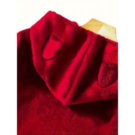 Dog Paw Heart Print Fuzzy Hoodie, Cute Cat Ear Button Winter Sweatshirt, Women's Clothing