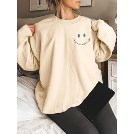 Letter Print Pullover Sweatshirt, Casual Long Sleeve Crew Neck Sweatshirt For Fall & Winter, Women's Clothing