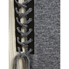 Color Block Tie Front Dress, Casual Boat Neck Long Sleeve Dress, Women's Clothing