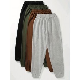 Solid Jogger Pants 4 Pack, Casual Elastic Waist Sporty Pants, Women's Clothing